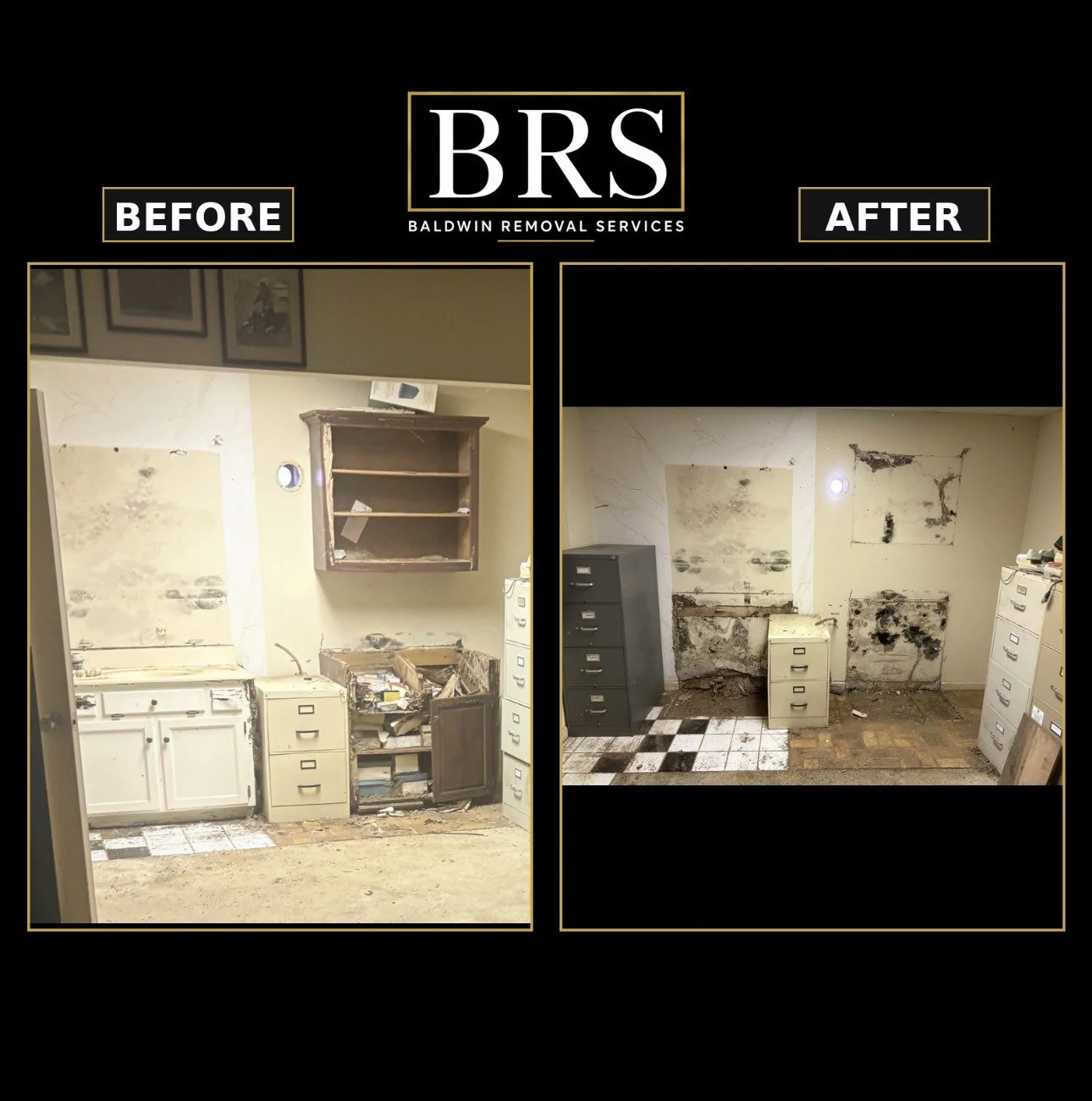 Interior tear-out before and after